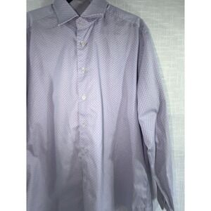 David Donahue Shirt Mens 17 1/2 34/35 Blue Pink Floral Button Up Long Sleeve